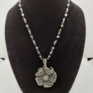 Glass beads and ruffled flower oversized pendant